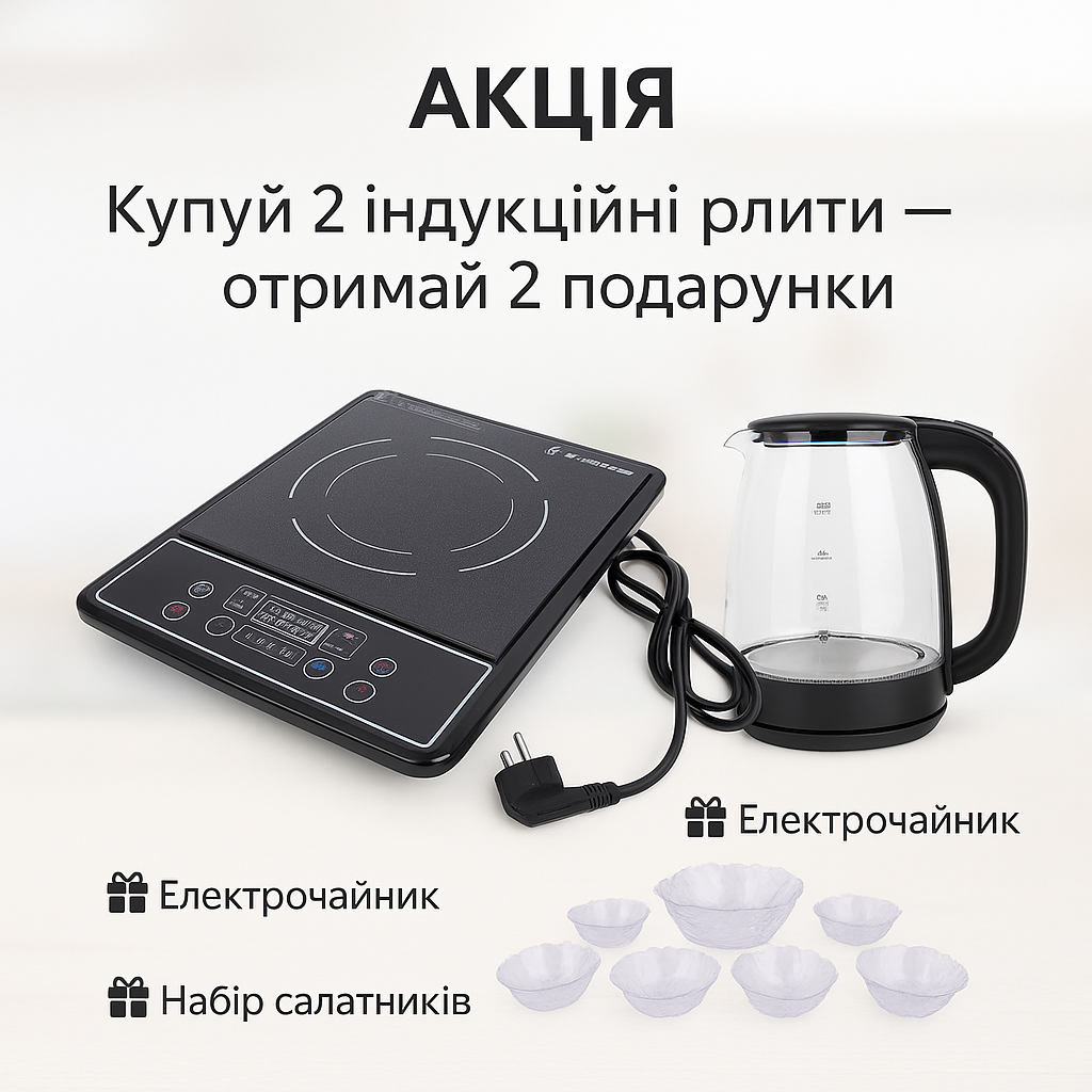 Индукционная плита кнопочная 1000/2000 W — при покупке 2 плит вы получаете 2 подарка