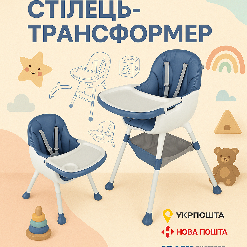 Стільчик для годування Toti Т-40517(1) , матеріал тканини PU, знімний столик, кошик, коробка