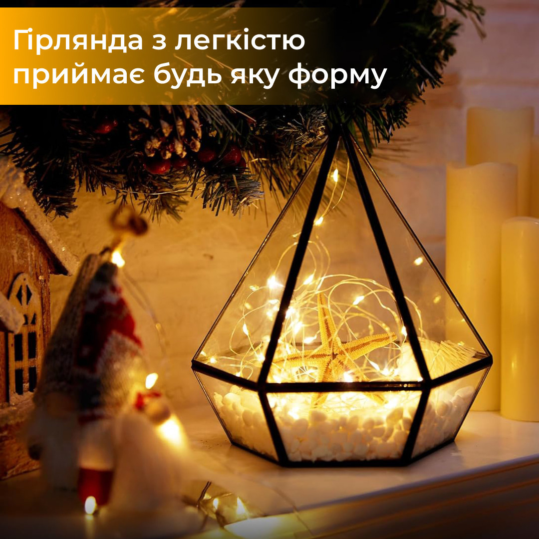 Светодиодная гирлянда на батарейках GarlandoPro 100LED 10 метров медная проволока светодиодная гирлянда Желтый
