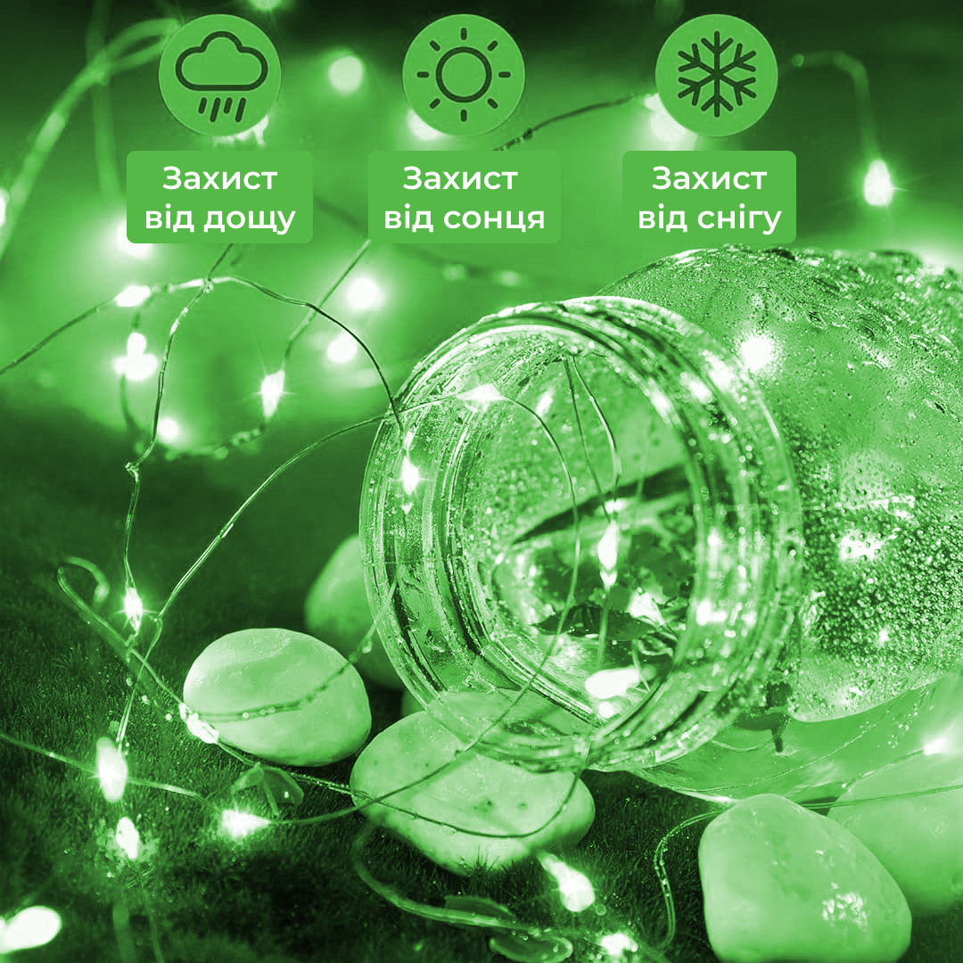 Светодиодная гирлянда на батарейках GarlandoPro 100LED 10 метров медная проволока светодиодная гирлянда Зеленый