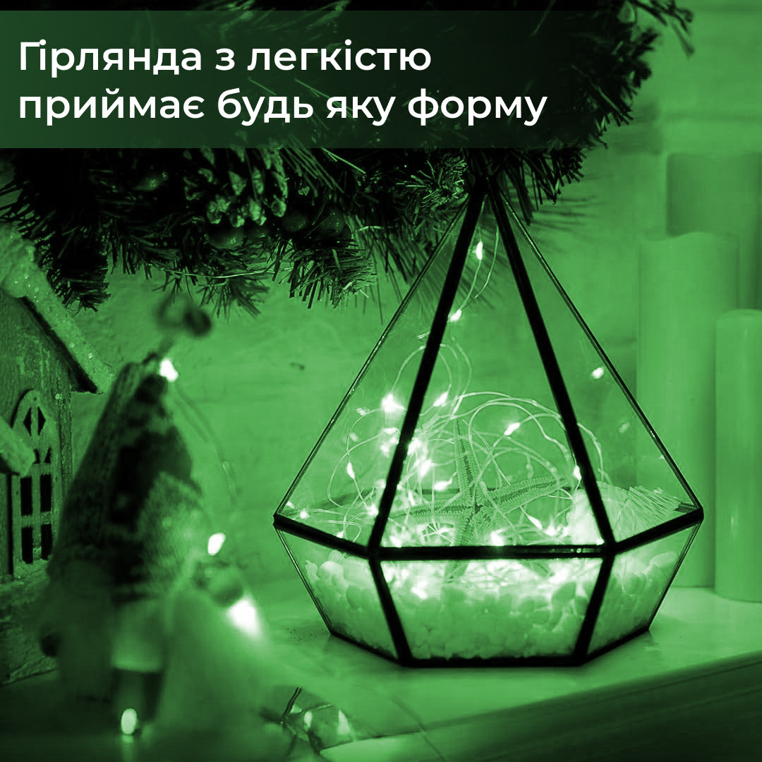 Светодиодная гирлянда на батарейках GarlandoPro 100LED 10 метров медная проволока светодиодная гирлянда Зеленый