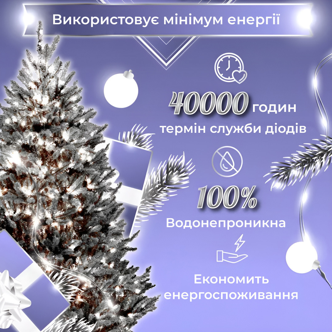 Гирлянда Роса Капля 100 метров 1000 LED светодиодная гирлянда в катушке медный Белая 