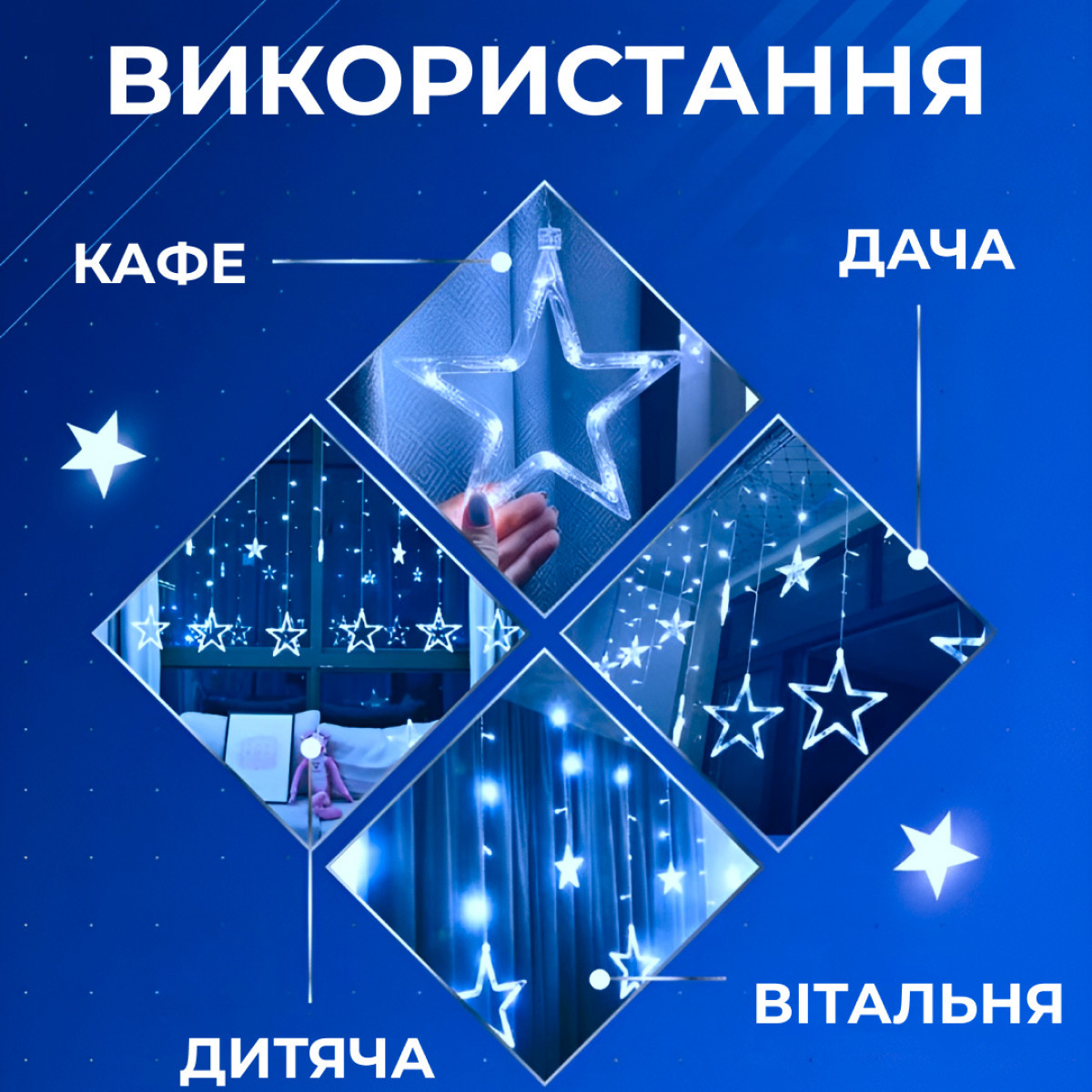 Гирлянда светодиодная штора GarlandoPro звезда и елка 120LED 3х0,9 м 8 режимов Синий
