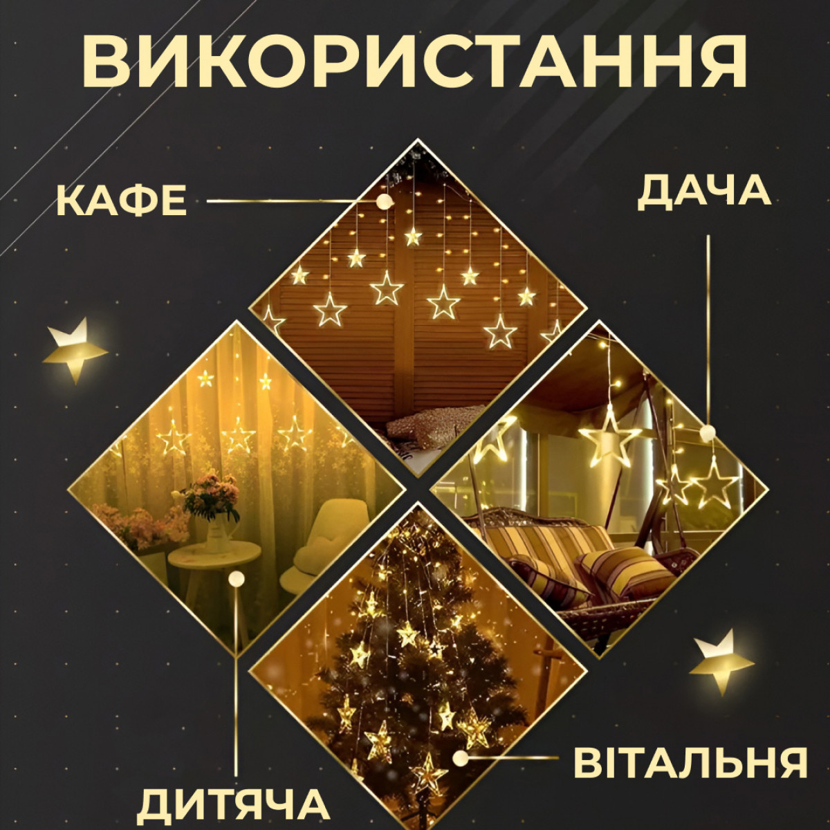 Гирлянда штора светодиодная GarlandoPro звезда и елка 120LED 3х0,9м 8 режимов Желтый