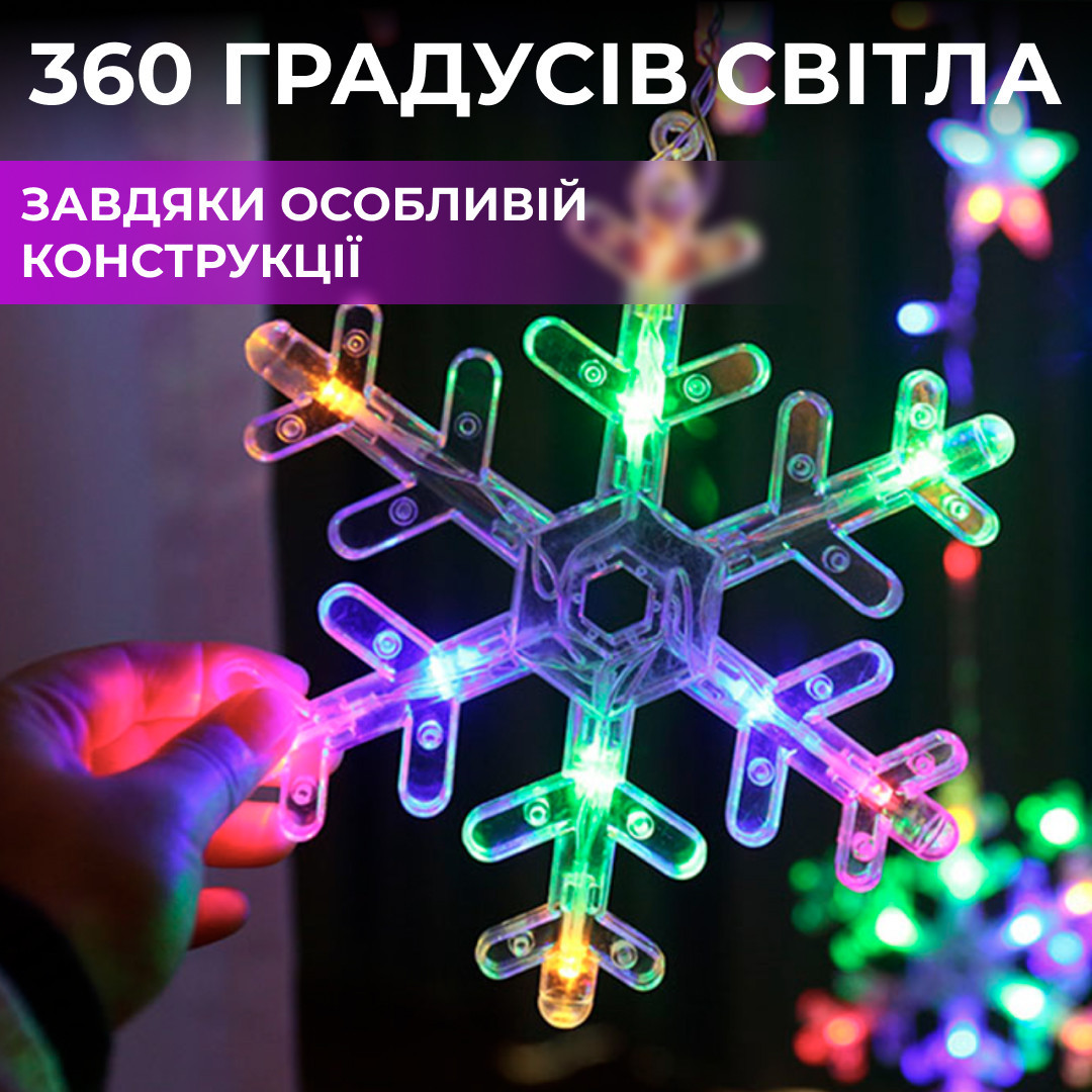 Гирлянда светодиодная штора GarlandoPro снежинка и звезда 12 фигур ED 3х1м гирлянда звезда