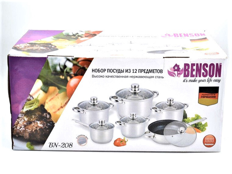 Набор посуды Benson BN-208 (ёмкость 2,1 л, 2,1 л, 2,9 л, 3,9 л, 6,5 л, 3,4 л)