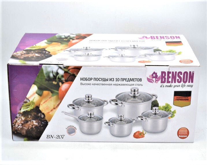 Набор посуды Benson BN-207 (ёмкость 2,1 л, 2,1 л, 2,9 л, 3,9 л, 6,5 л)