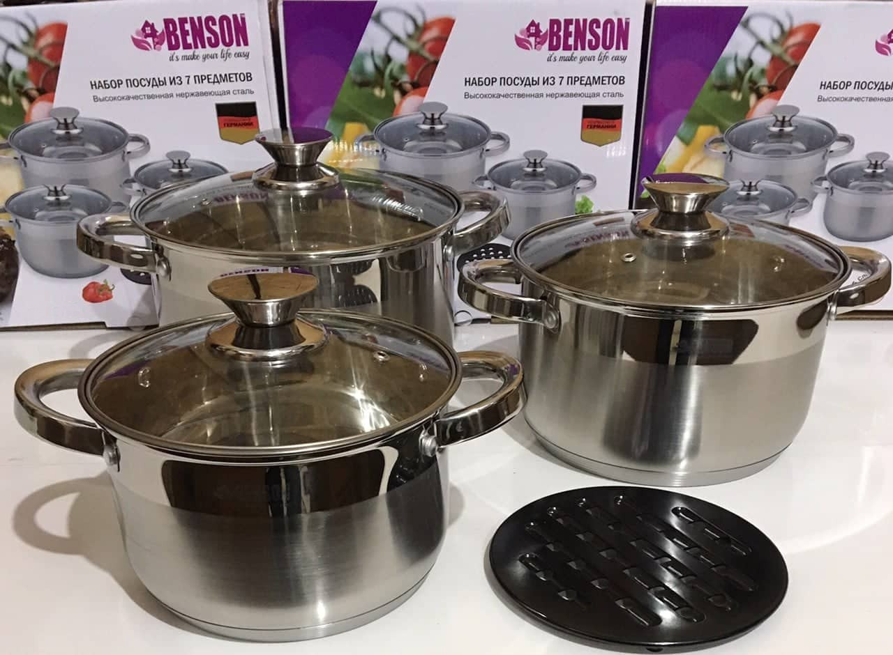 Набор кастрюль Benson BN-242 (ёмкость 5,1л; 6,5л; 8,2л)
