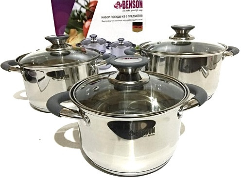 Набір каструль Benson BN-190 (ємність 2,1 л, 2,9 л, 3,9 л)