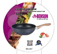 Сковорода WOK с антипригарным мраморным покрытием Benson BN-487 Ø30см