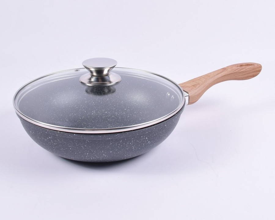 Сковорода WOK с крышкой с антипригарным мраморным покрытием Benson BN-489 Ø28см