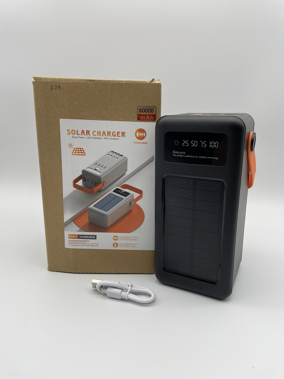 Повербанк Power bank 639 - 80000mAh Solar+Универсальный Кабель 4в1