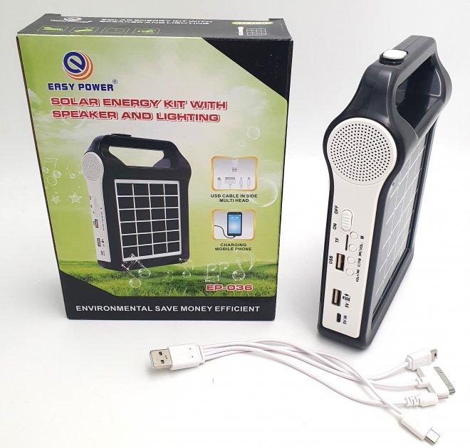 Кемпинговый фонарь на солнечной батарее EASY POWER EP-036 Bluetooth/MP3/FM/TF/USB/Power Bank