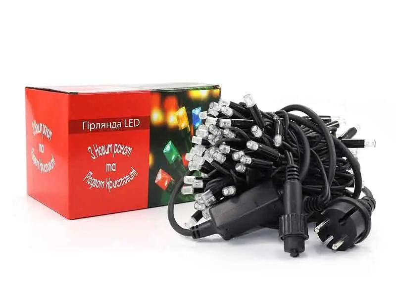 Гирлянда уличная 3,3мм черный провод 10м лампа мерцающая 100LED L Lux LINE-3.3-100 Теплый белый