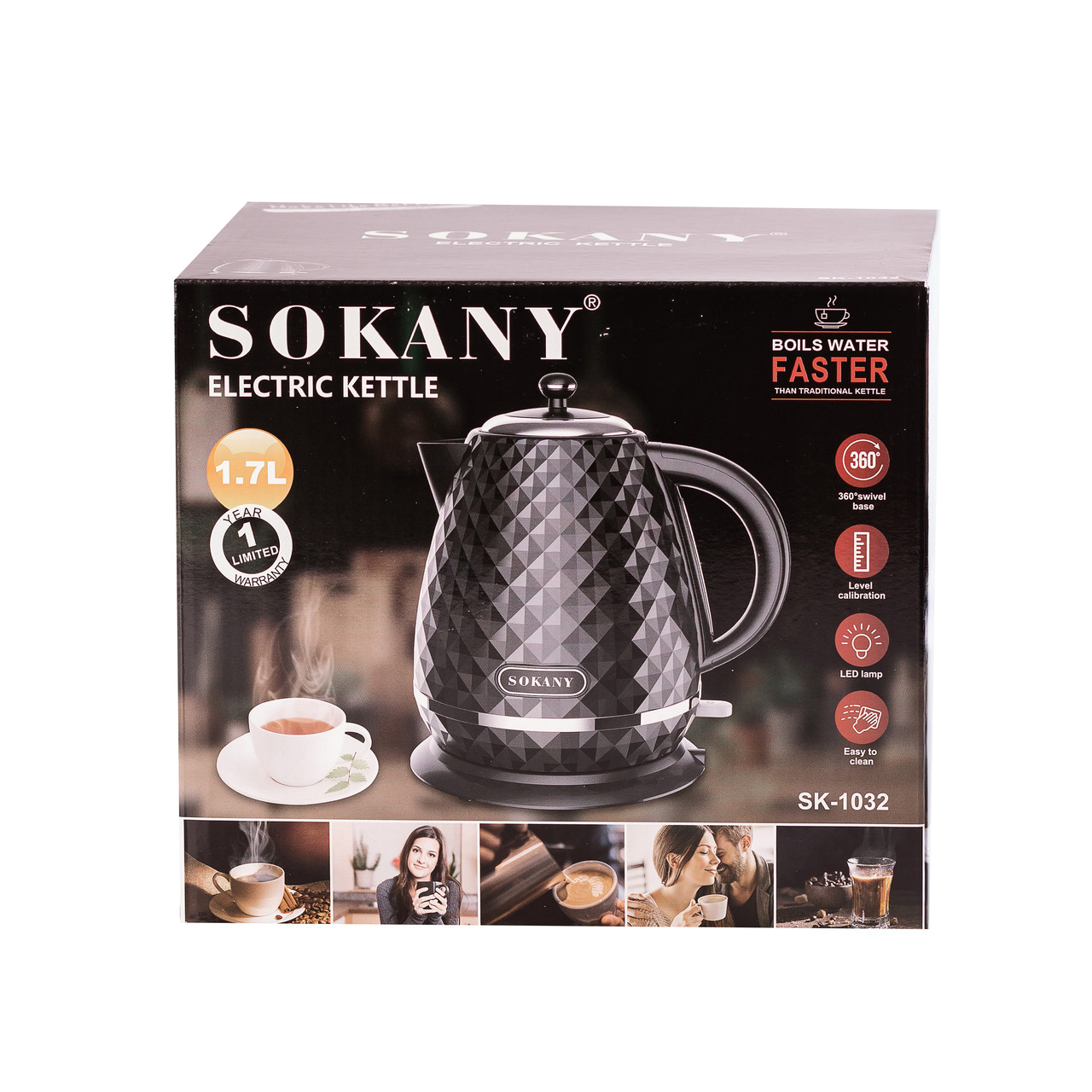 Электрочайник стильный дисковый 1,7 л 2200 Вт Sokany SK-1032 Белый