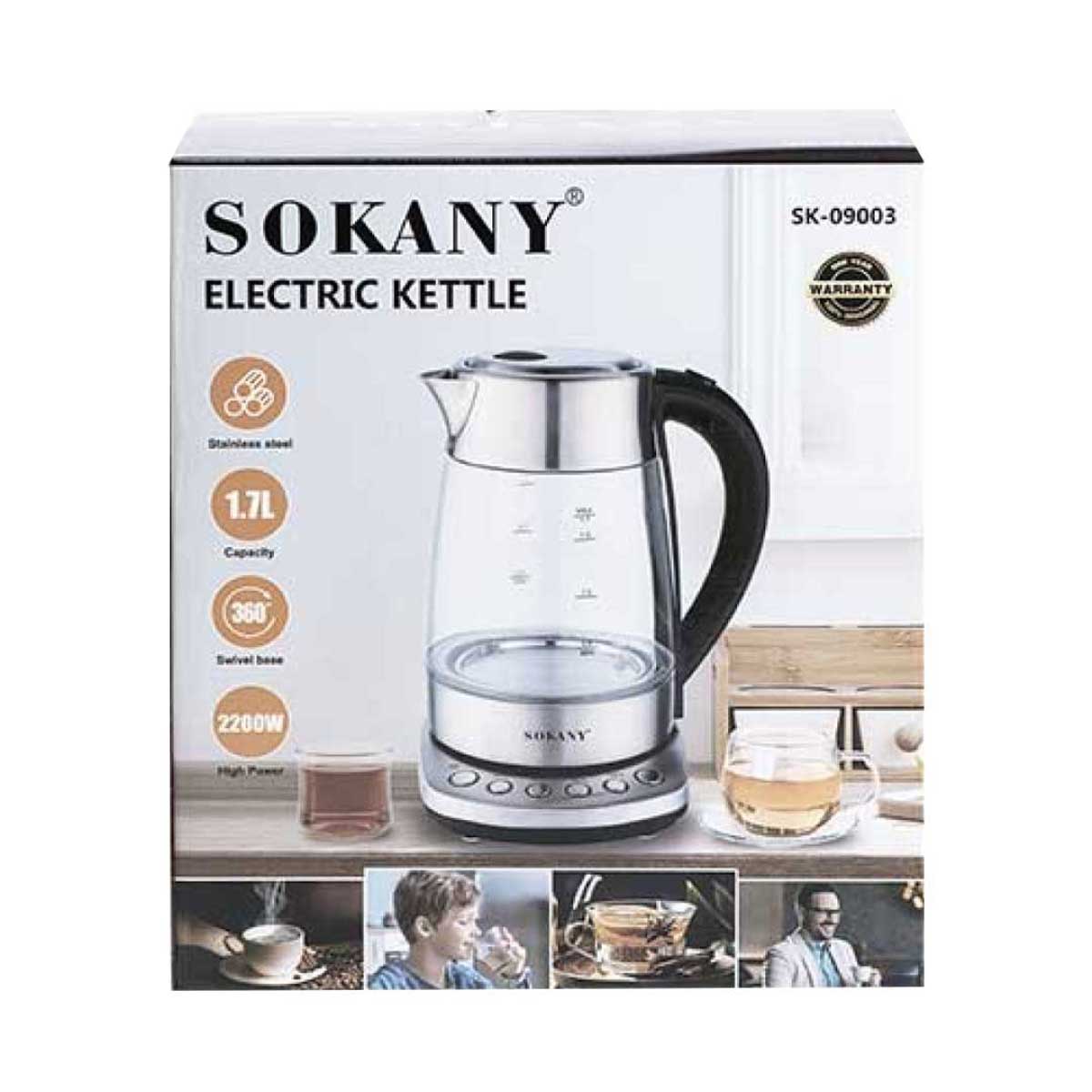 Электрочайник стеклянный с подсветкой 1.7 л 2200 Вт Sokany