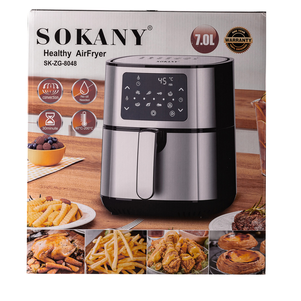 Аэрогриль-фритюрница SOKANY SK-ZG-8048 7 л, 1700 Вт, до 200°C, защита от перегрева
