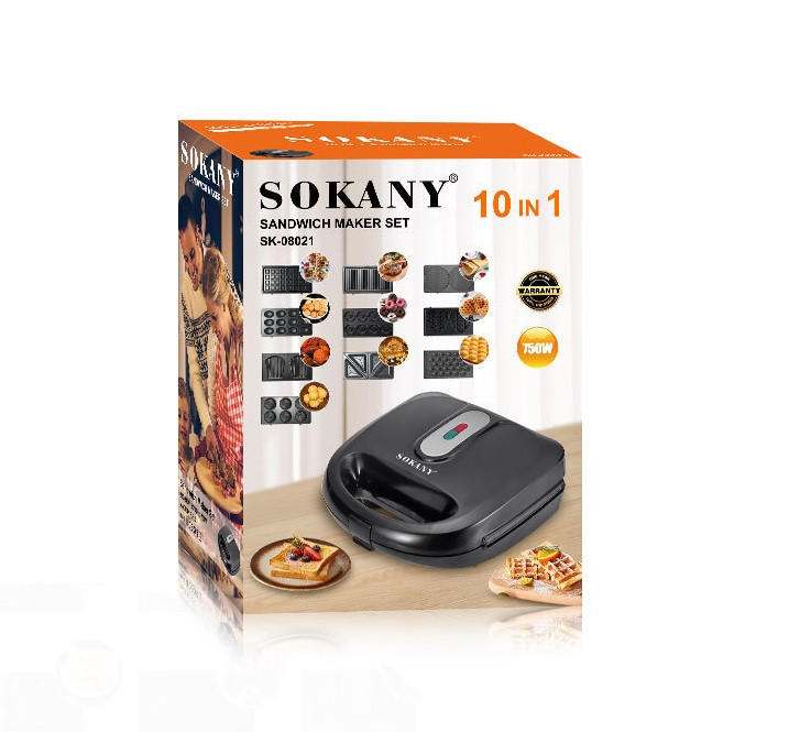 Мультипекар 10 в 1 Sokany вафельниця ліщина сендвічниця кексниця електрична 750 Вт