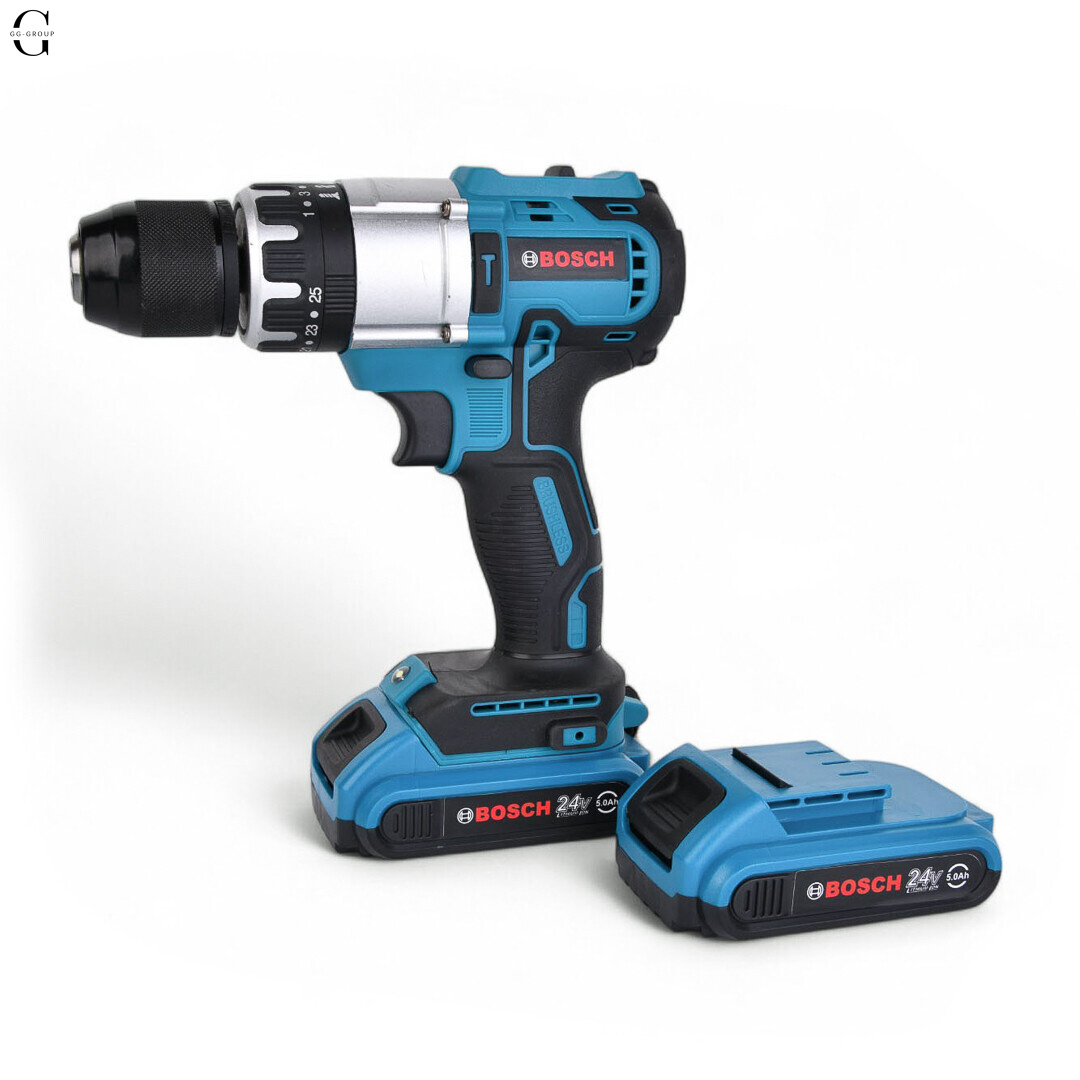 Шуруповерт Bosch 24V Бесщеточный + 2 АКБ 4Ah + Металлический патрон + Набор инструментов 53 в 1