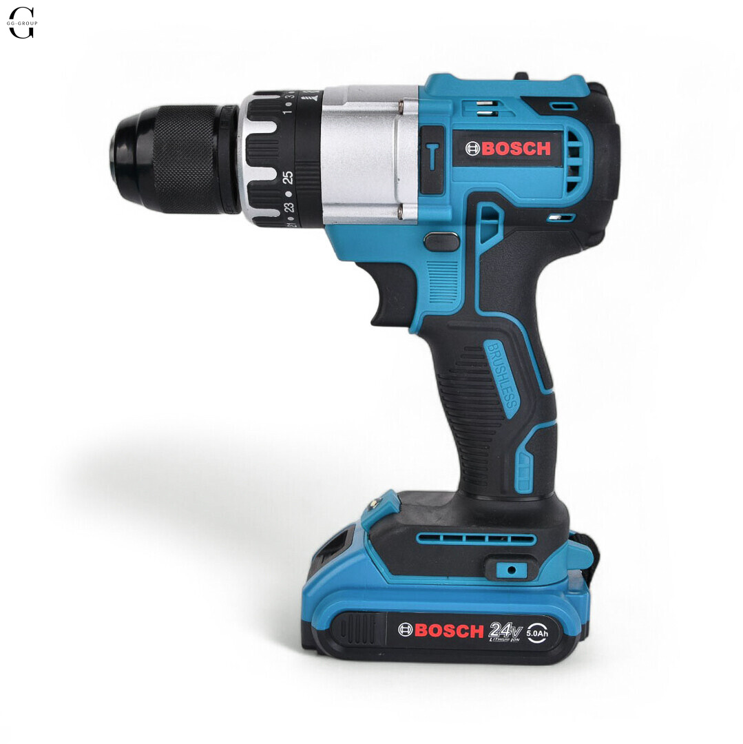 Шуруповерт Bosch 24V Бесщеточный + 2 АКБ 4Ah + Металлический патрон + Набор инструментов 53 в 1