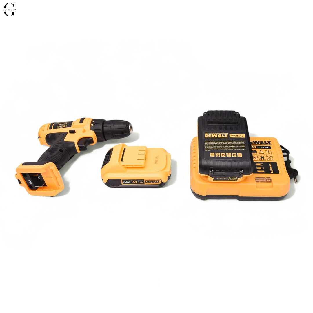 Шуруповерт аккумуляторный DeWalt 24V с набором инструментов в кейсе, 2 аккумулятора 5.0Ah