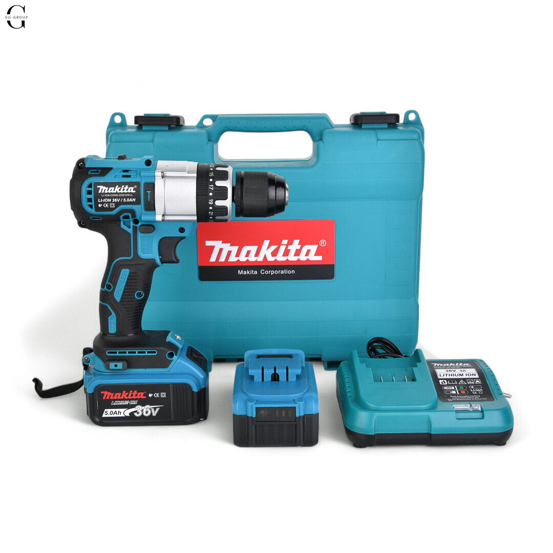 Шуруповерт MAKITA 36V Бесщеточный + 2 АК 5Ah + Металлический патрон + Набор инструментов 53 в 1