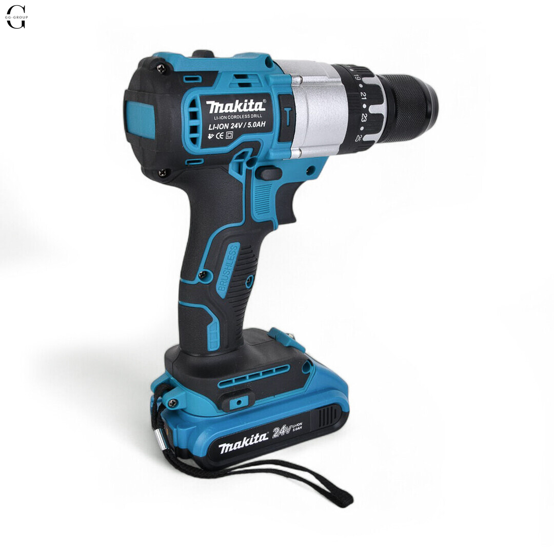 Шуруповерт MAKITA 24V Бесщеточный + 2 АКБ 4Ah + Металлический патрон