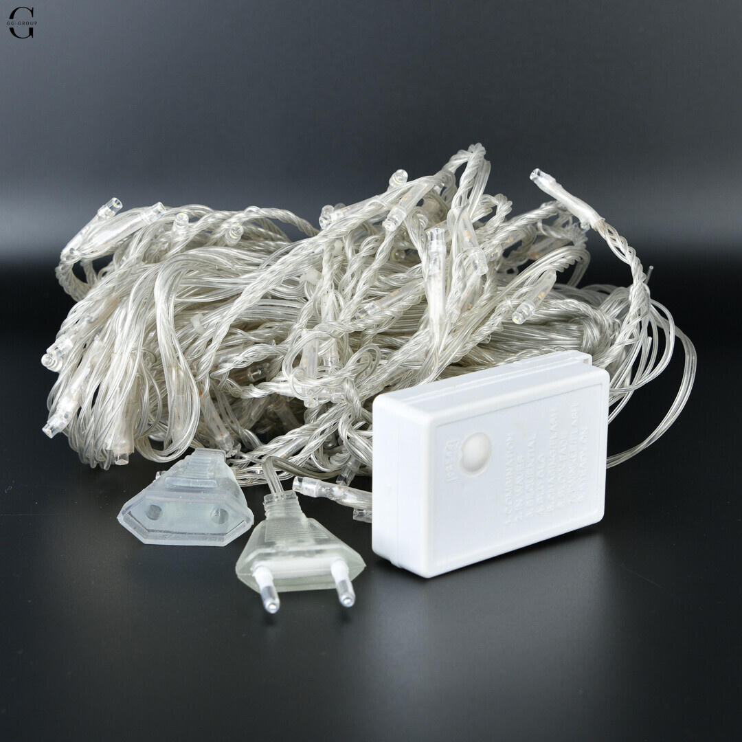 Гирлянда штора Капля 160 LED 2×2 м, белый свет, 8 режимов, 220V
