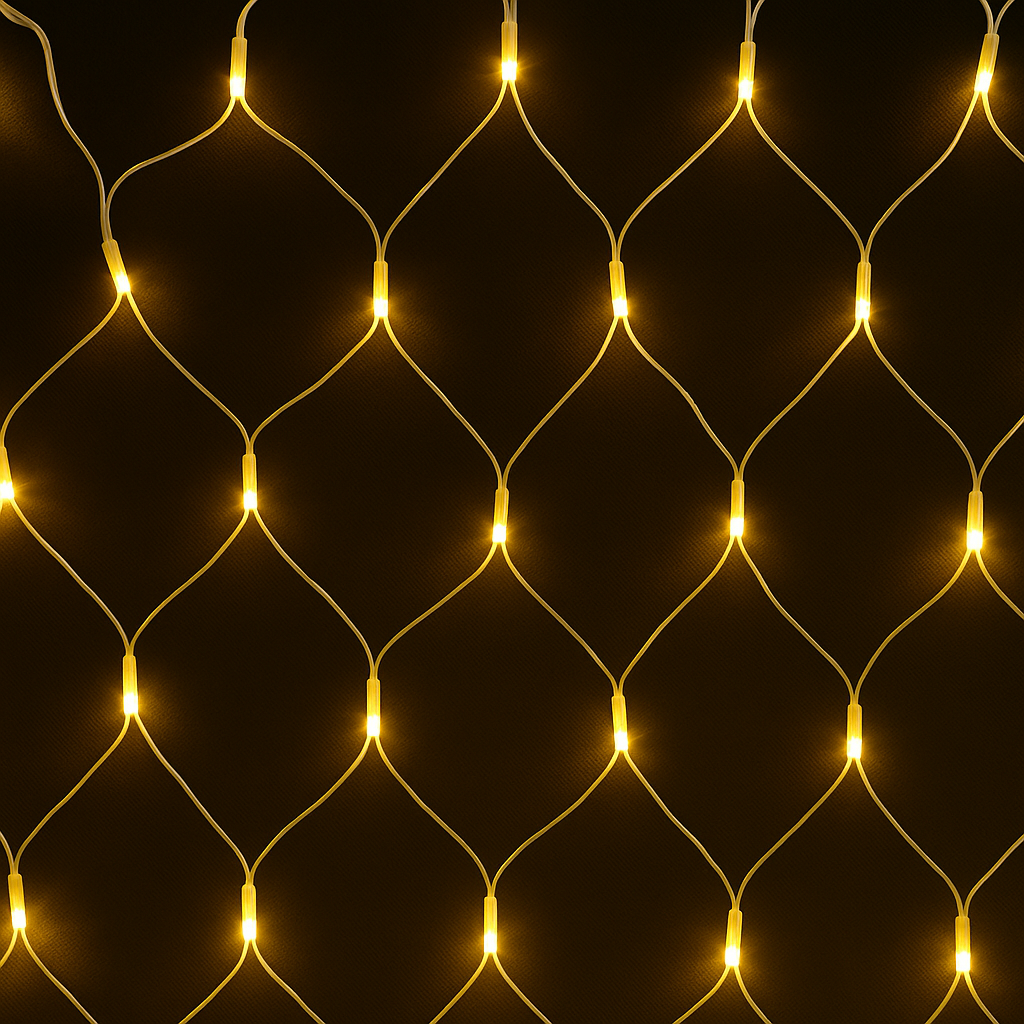 Светодиодная гирлянда-сетка 2×2 м (160 LED, теплый белый свет, белая проволока)
