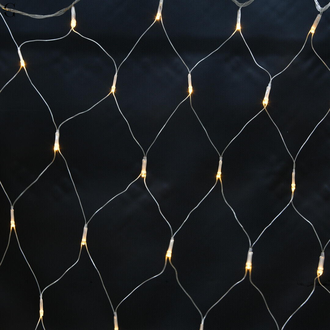 Светодиодная гирлянда-сетка 2×2 м (160 LED, теплый белый свет, белая проволока)